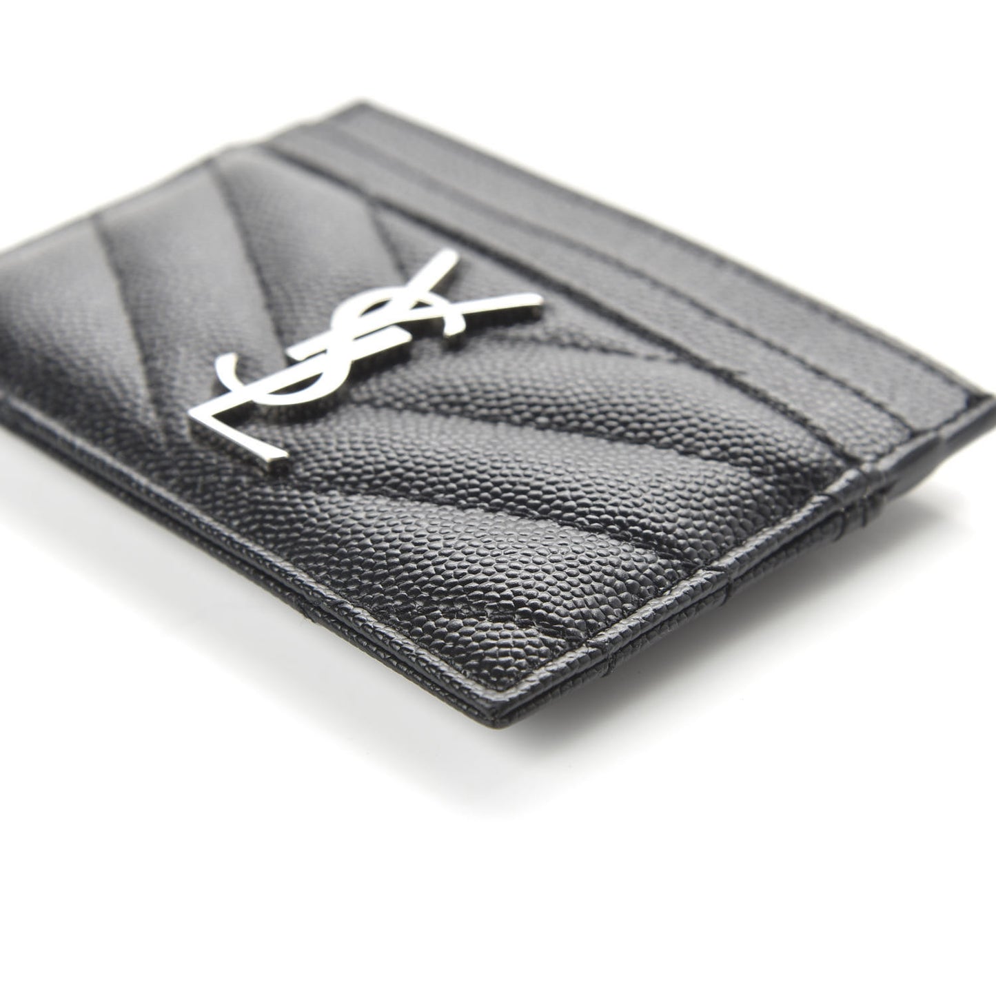 Grain De Poudre Matelasse Chevron Monogram Credit Card Case Black