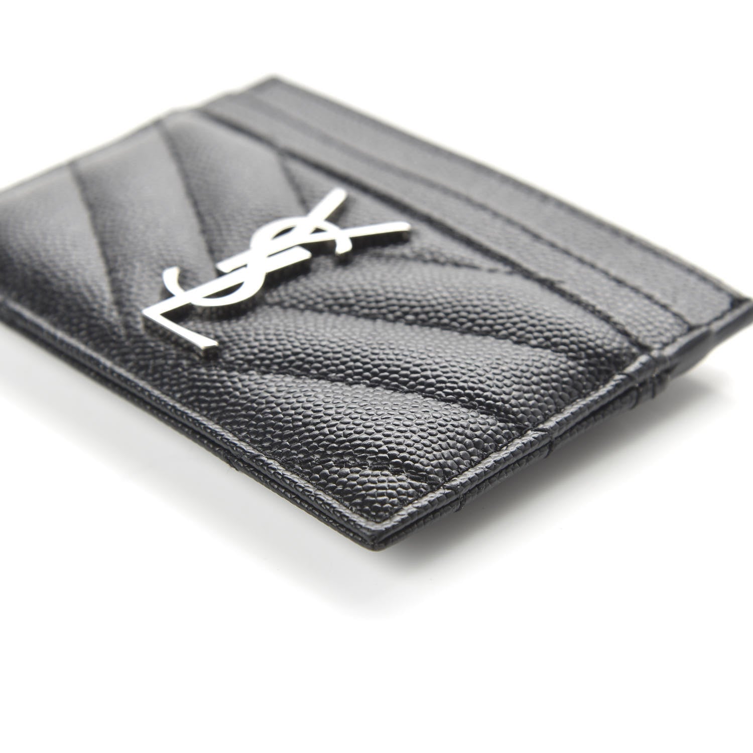 Saint Laurent Grain De Poudre Matelasse Chevron Monogram Credit Card Case Black 7 of 10