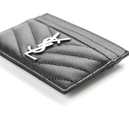 Saint Laurent Grain De Poudre Matelasse Chevron Monogram Credit Card Case Black 7 of 10