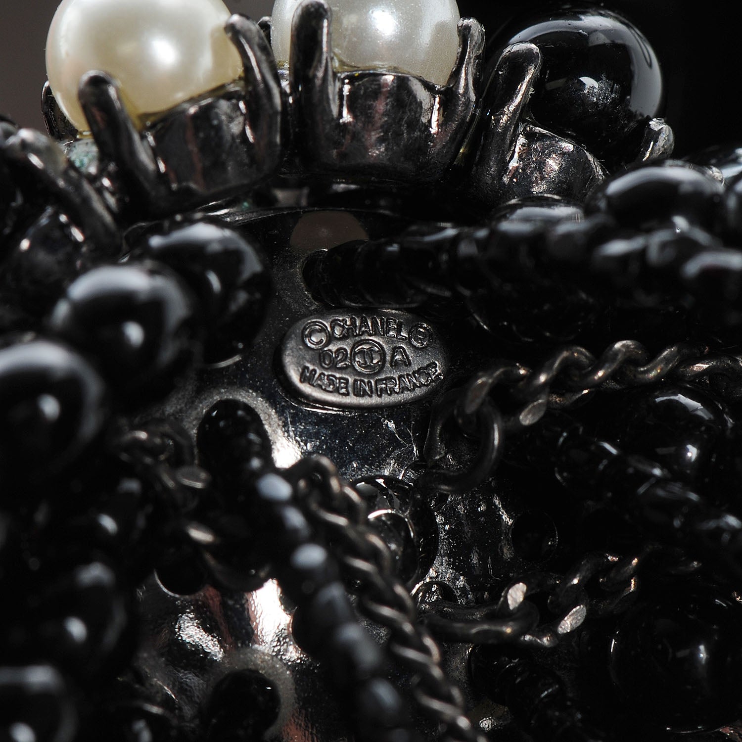 Chanel Pearl Beaded Crystal CC Tassel Necklace Black 12 of 30
