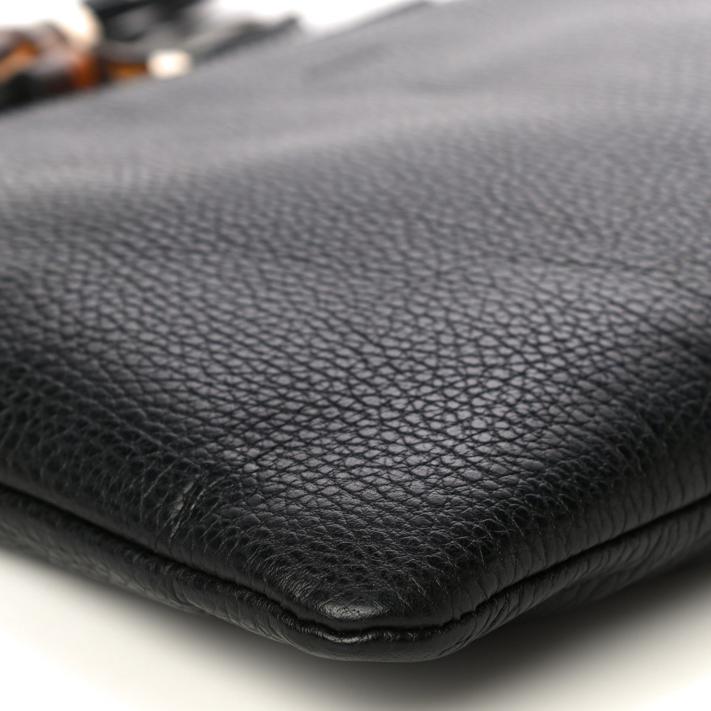 Pebbled Calfskin Large Bamboo Clutch Black