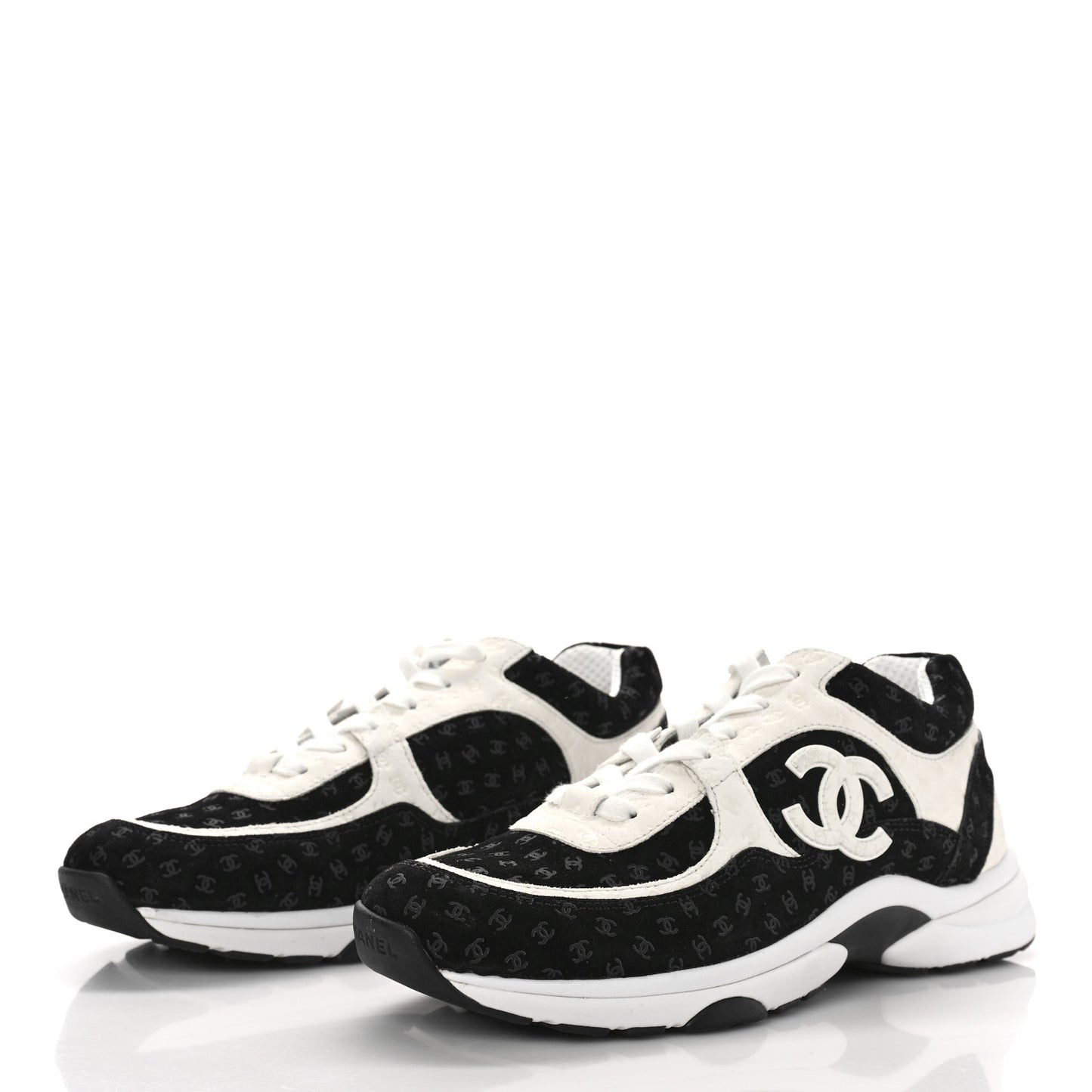 Nylon Suede Calfskin Printed CC Sneakers 41.5 White Black