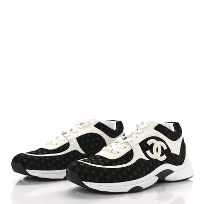 Chanel Nylon Suede Calfskin Printed CC Sneakers 41.5 White Black 4 of 9