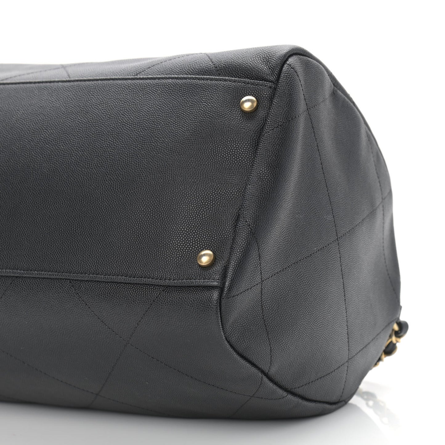 Grained Calfskin Lambskin Quilted Large Bowling Bag Black