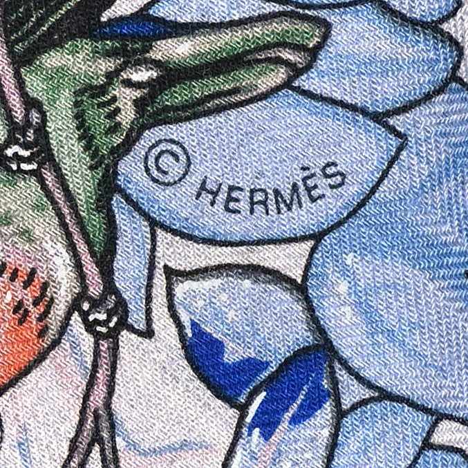 Hermes Cashmere Silk Jungle Love Giant Triangle Scarf Vert De Gris Gris 4 of 5