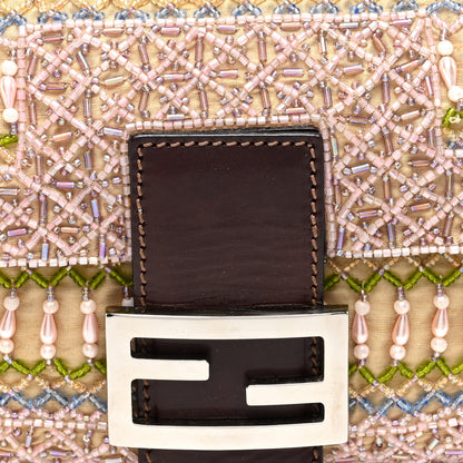 Fendi Linen Crystal Beaded Baguette Beige Multicolor 7 of 12