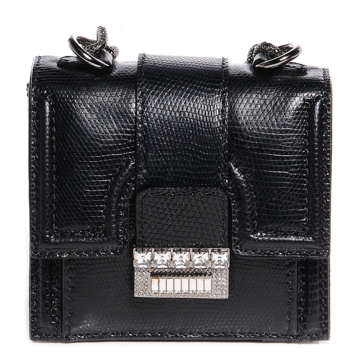 Lizard Va Va Voom Crystal Stud Shoulder Bag So Black