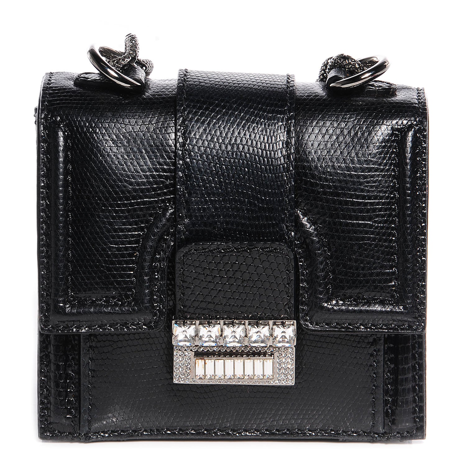 Valentino Garavani Lizard Va Va Voom Crystal Stud Shoulder Bag So Black 1 of 7