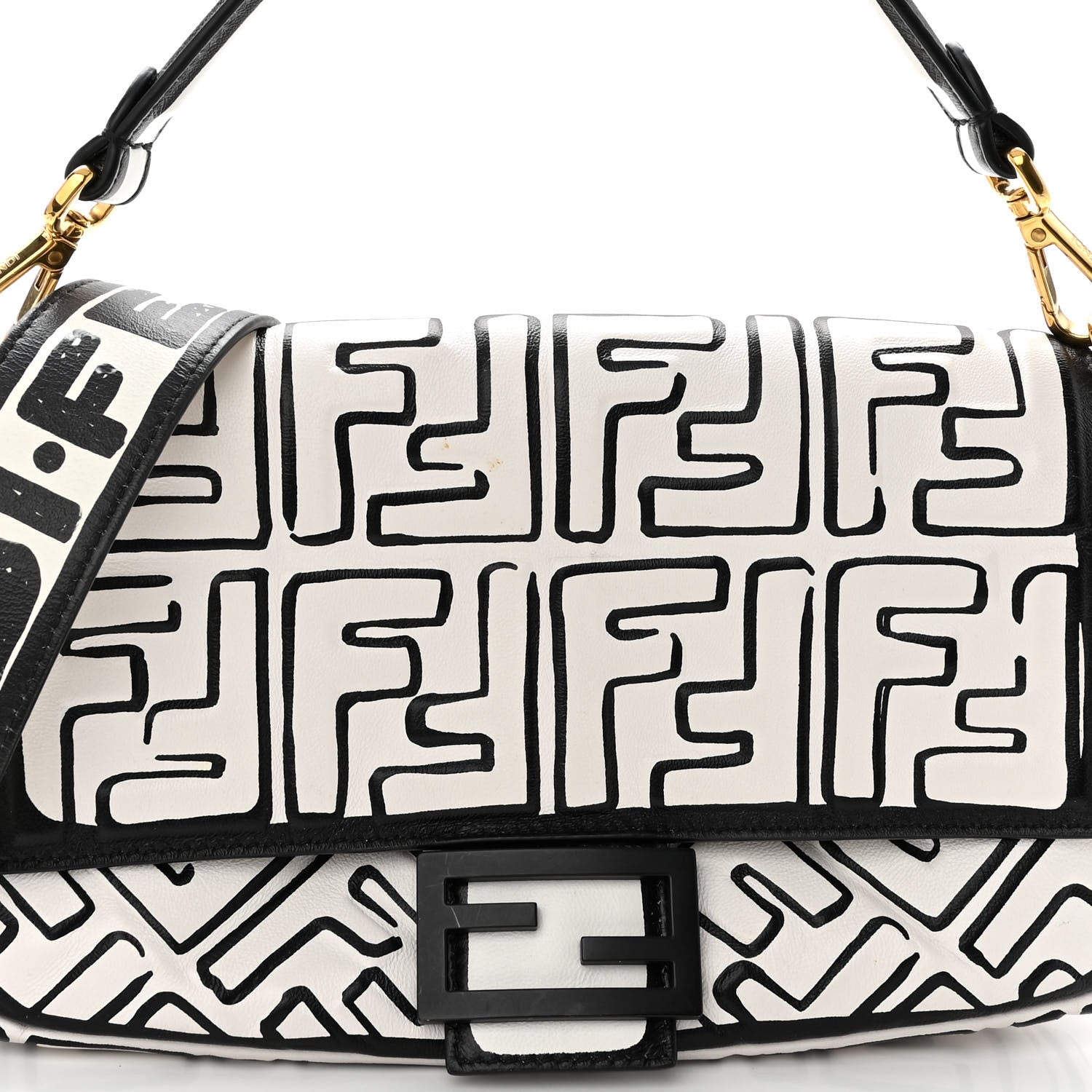 Fendi X JOSHUA VIDES Nappa FF Embossed Baguette White Black 7 of 10