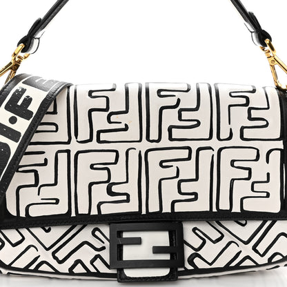 Fendi X JOSHUA VIDES Nappa FF Embossed Baguette White Black 7 of 10