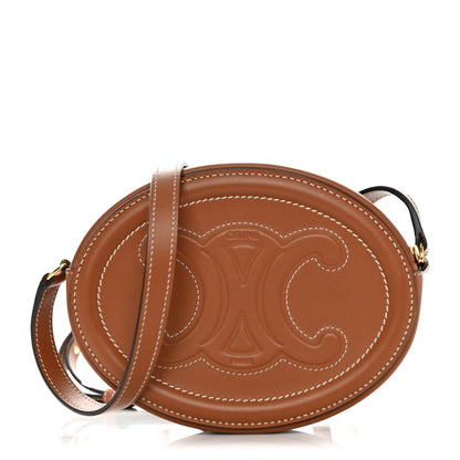 Celine Smooth Calfskin Cuir Small Triomphe Oval Crossbody Purse Tan 1 of 11