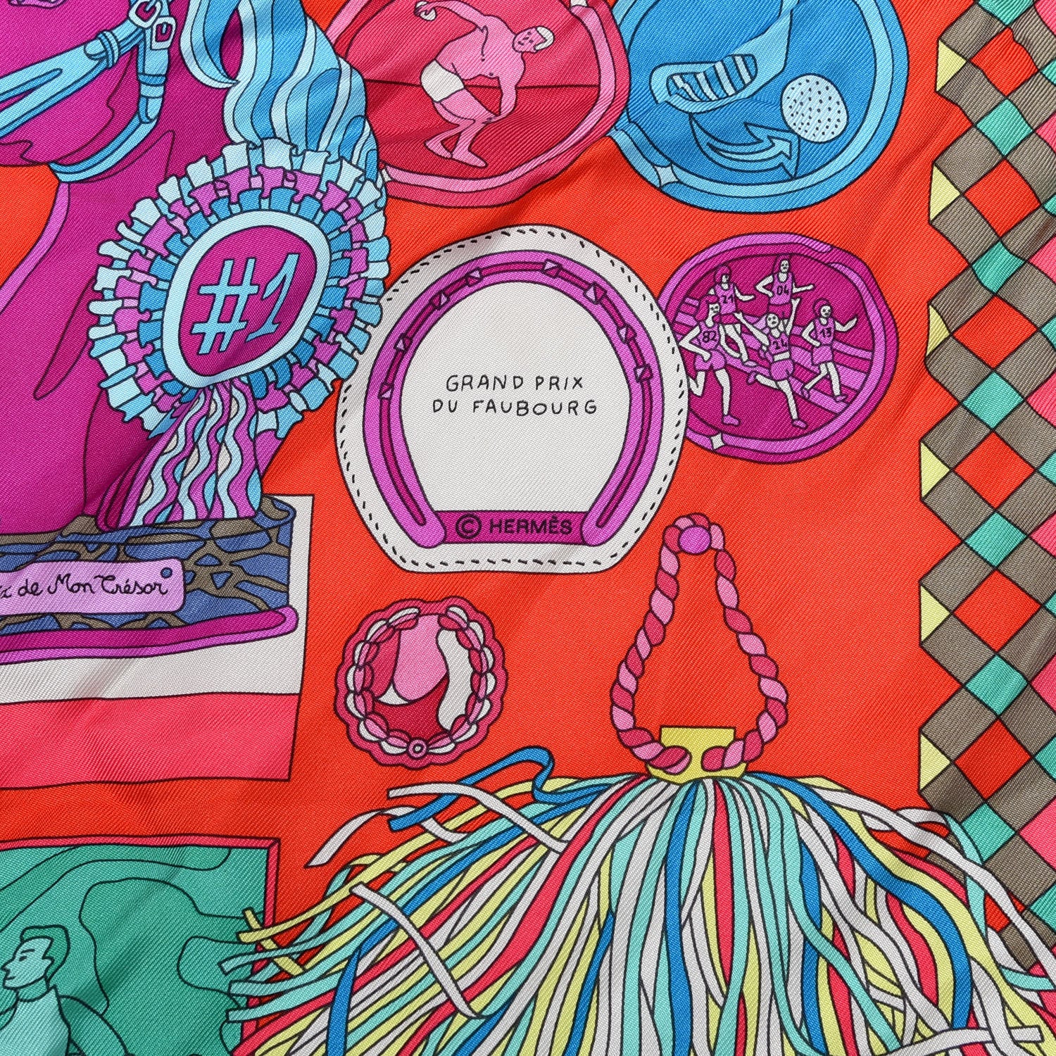 Hermes Silk Les Trophees Scarf 90 Rose Vif Rouge Turquoise 3 of 5