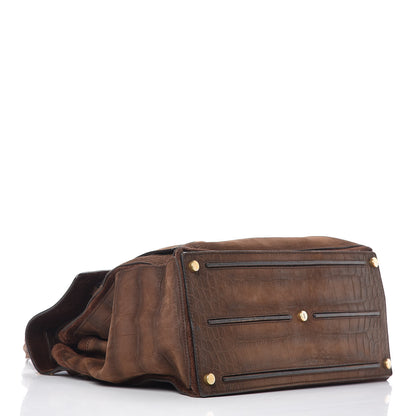 Saint Laurent Nubuck Crocodile Embossed Large Muse Two Brown 4 of 10