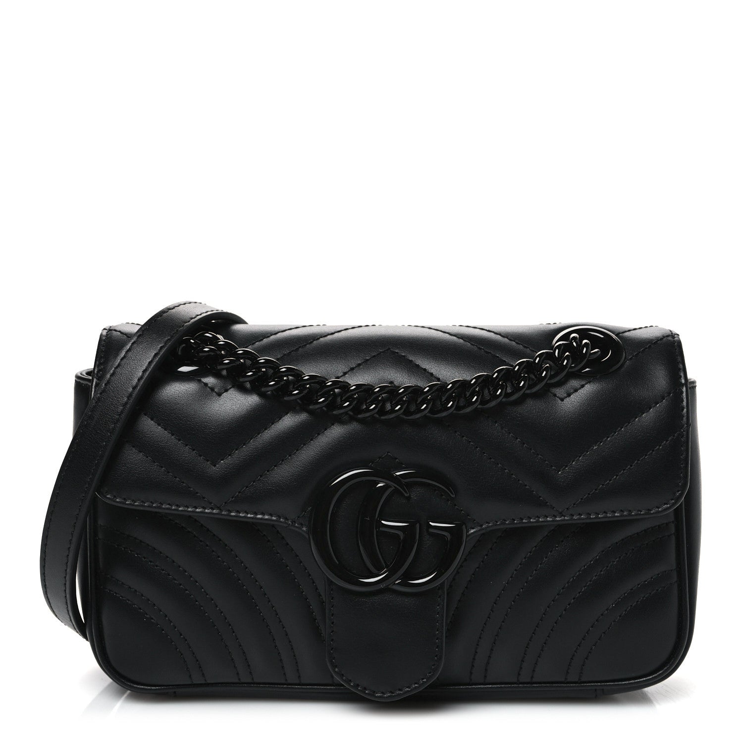 Gucci Calfskin Matelasse Monochrome Mini GG Marmont Shoulder Bag Black 1 of 10