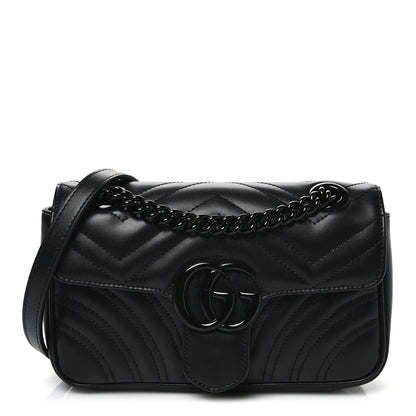 Gucci Calfskin Matelasse Monochrome Mini GG Marmont Shoulder Bag Black 1 of 10