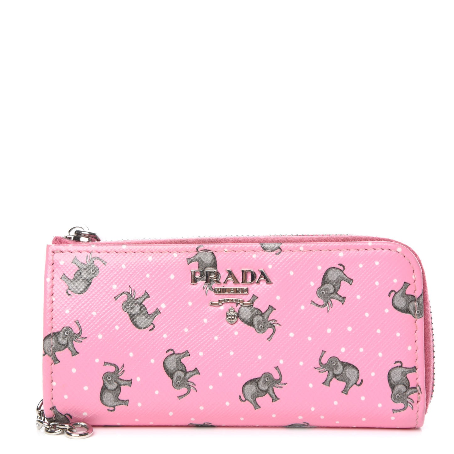 Saffiano Elephant Print Zip Key Pouch Rosa