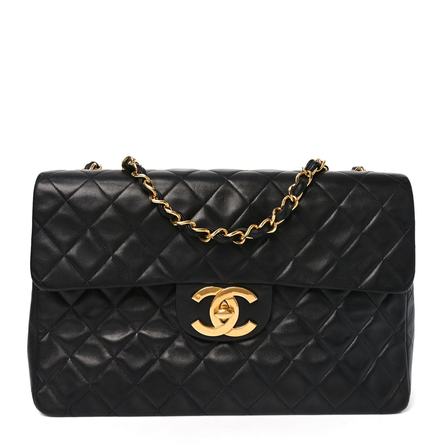 Lambskin Quilted XL Jumbo Single Flap Black