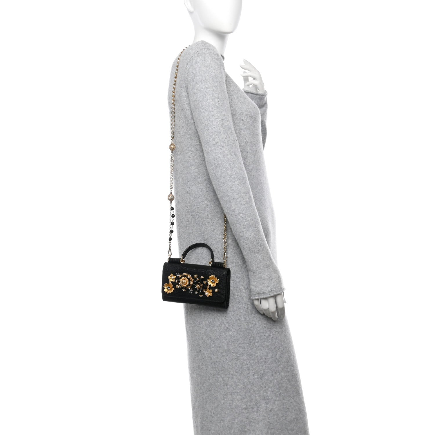 Dolce & Gabbana Stampa Iguana Mini Miss Sicily Chain Phone Case Wallet Black 2 of 11