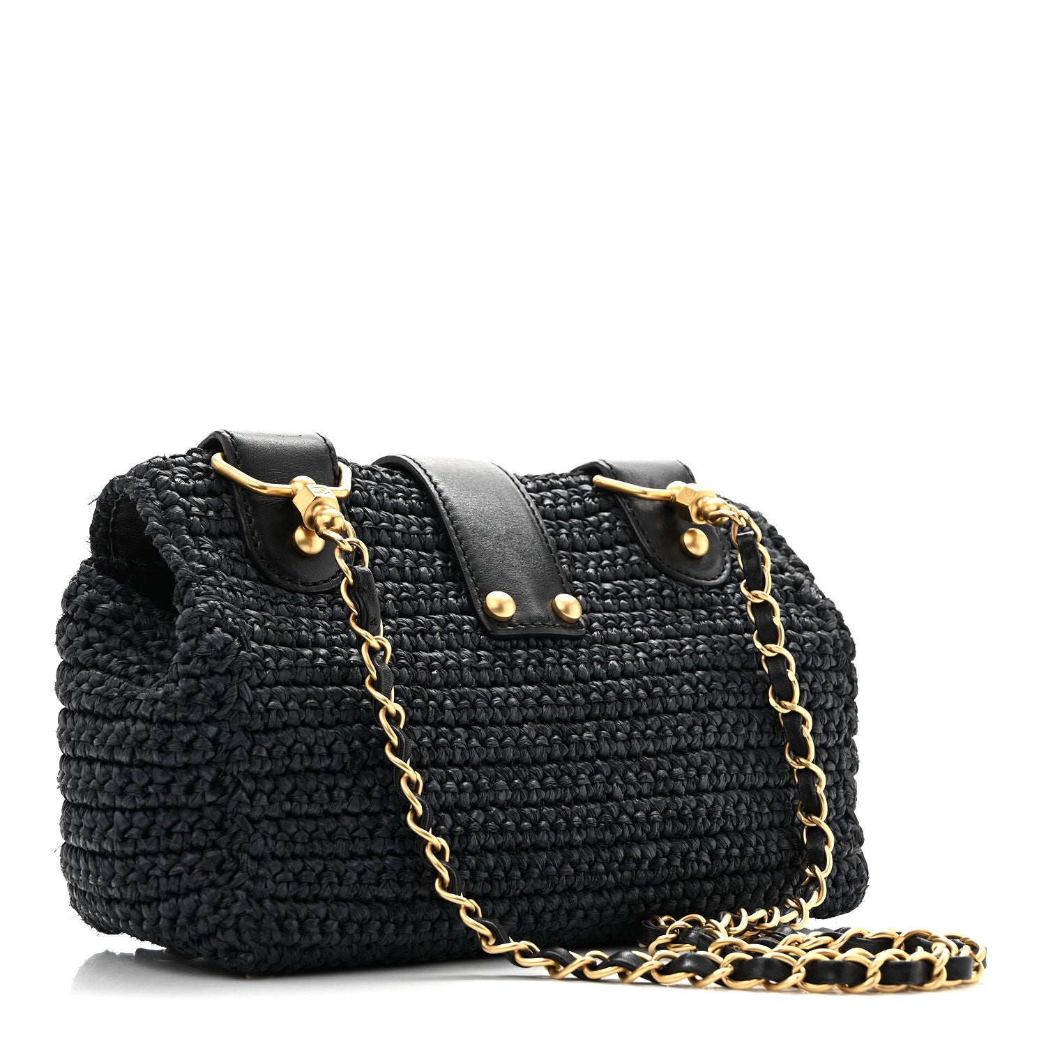 Chanel Straw Raffia Shoulder Bag Navy Blue 3 of 13