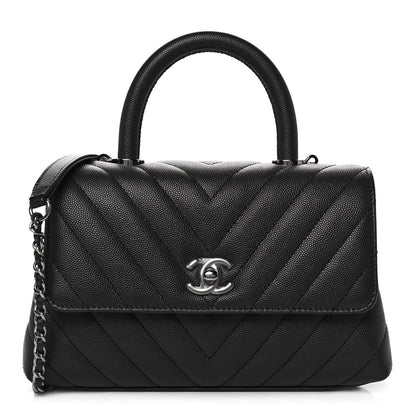 Chanel Caviar Chevron Quilted Mini Coco Handle Flap Dark Grey 1 of 11