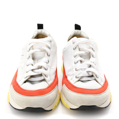 Hermes Technical Canvas Suede Goatskin Calfskin Mens Rapid Sneakers 42 White Orange 3 of 8