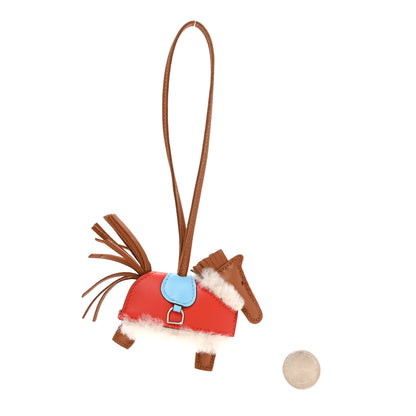 Hermes Milo Lambskin Merinos Wool Grigri Rodeo Robeo Plush Bag Charm PM  Gold Celeste Capucine Ecru 2 of 5