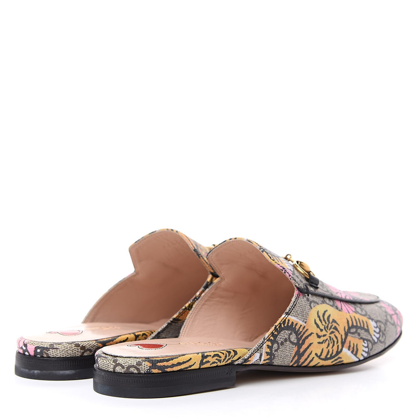 GG Supreme Monogram Bengal Womens Princetown Slippers 37 Beige Crop Pink