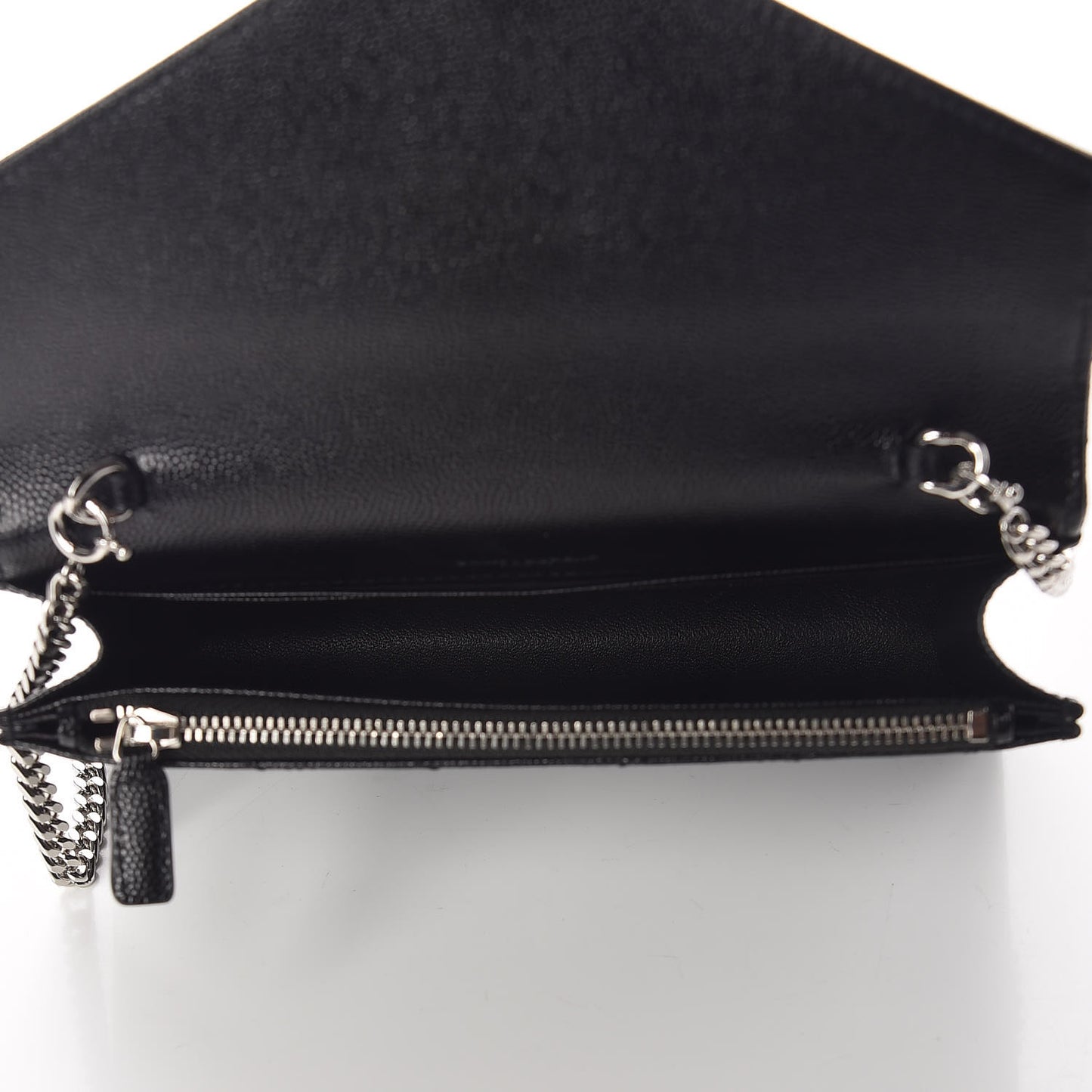 Grain De Poudre Matelasse Chevron Monogram Envelope Chain Wallet Black