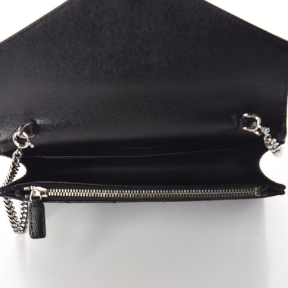 Saint Laurent Grain De Poudre Matelasse Chevron Monogram Envelope Chain Wallet Black 5 of 10