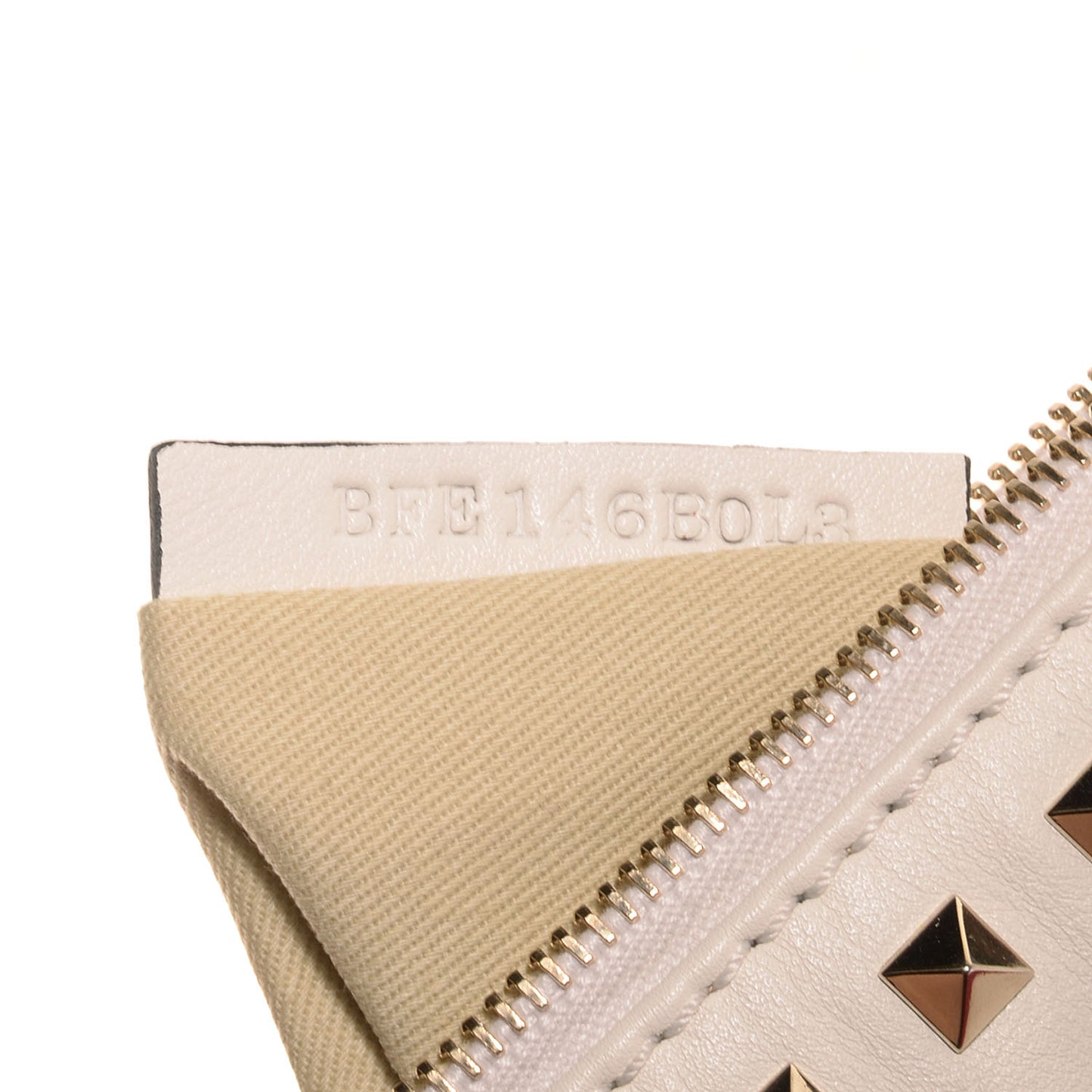 Vitello Oversized Rockstud Zip Wristlet Pouch Light Ivory