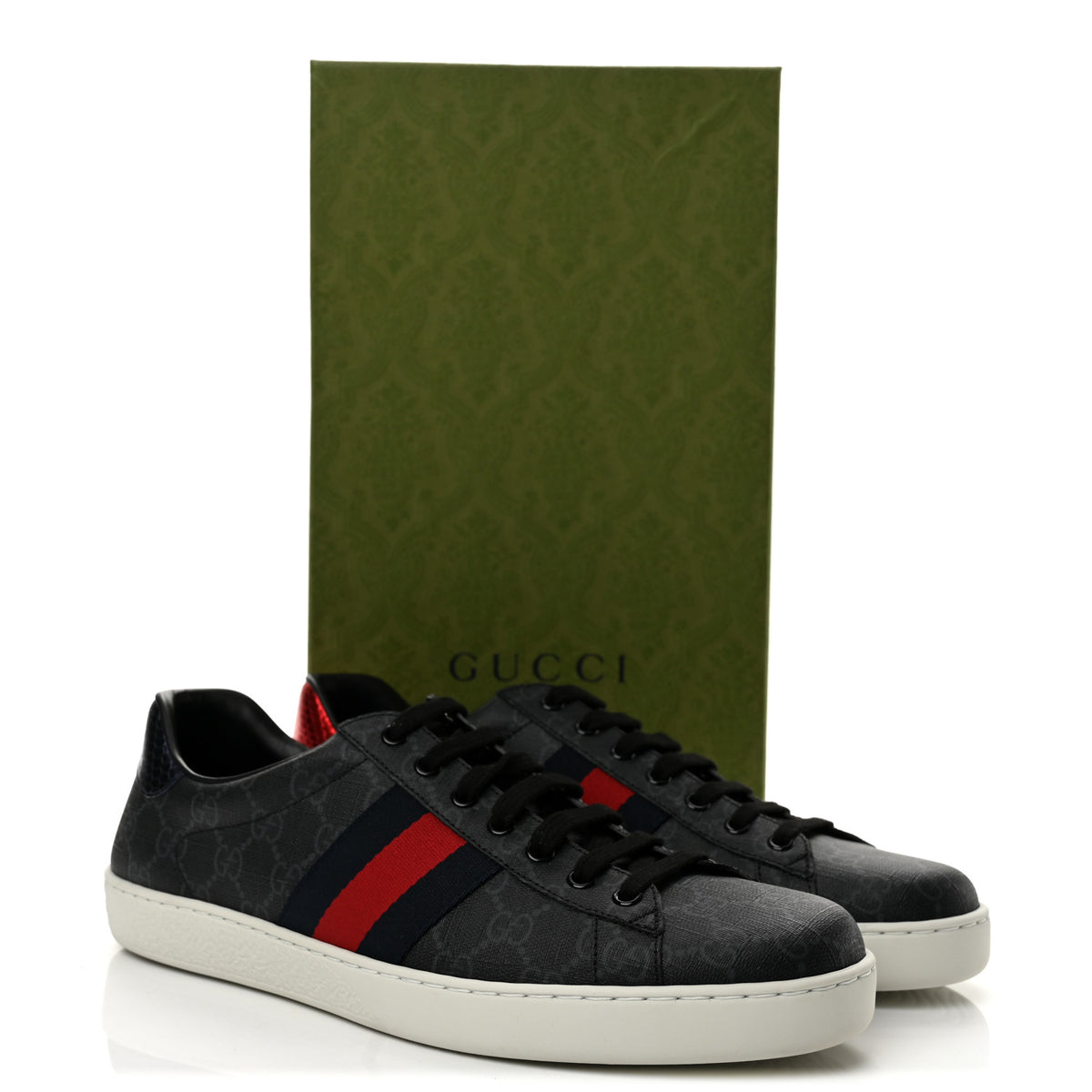 Gucci GG Supreme Monogram Ayers Web Mens New Ace Sneakers 10 Black 10 of 10