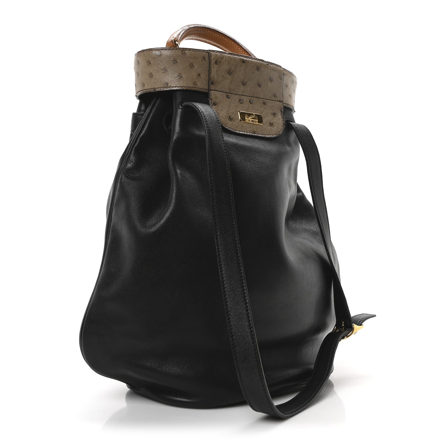 Hermes Gulliver Ostrich Lizard Sumac Handbag Black Mousse Gold 3 of 9