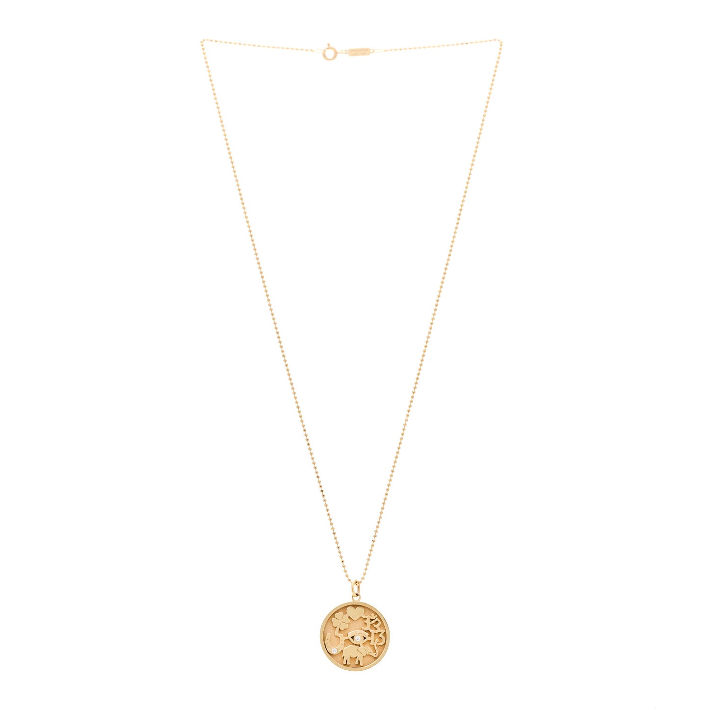 18K Yellow Gold Diamond Good Luck Pendant Necklace