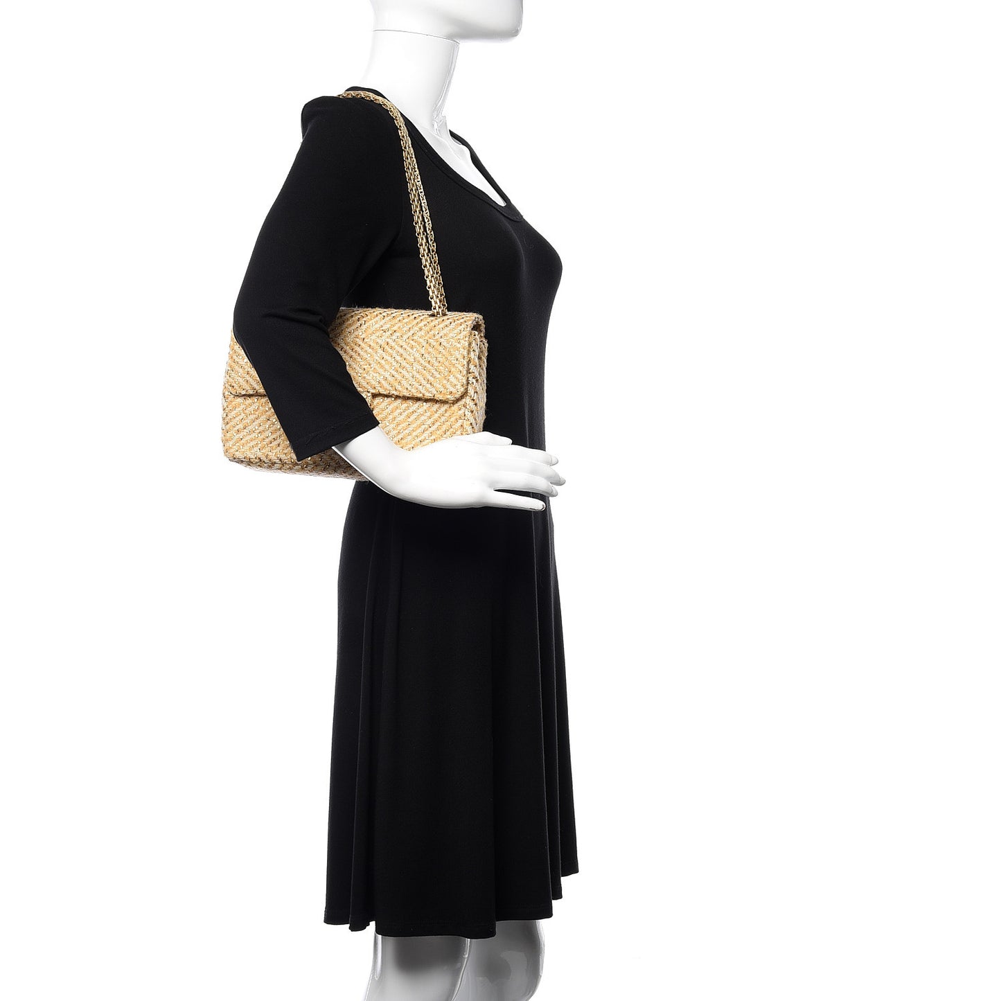 Fabric Medium Single Flap Beige Gold