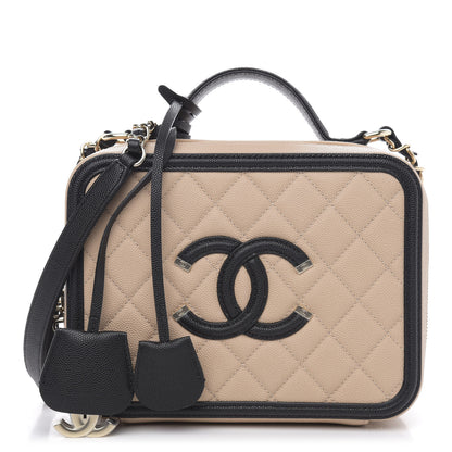 Chanel Caviar Quilted Medium CC Filigree Vanity Case Beige Black 1 of 10