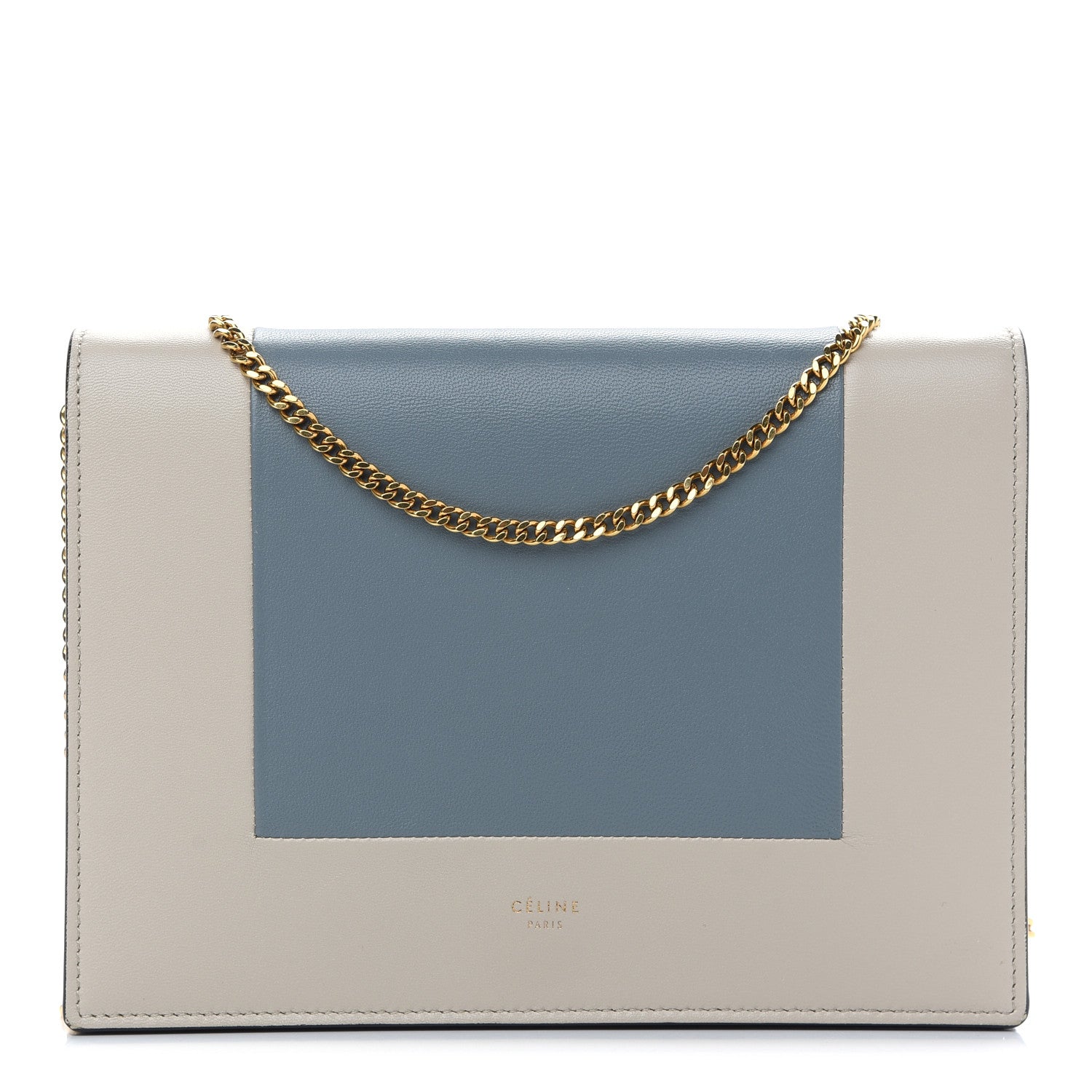 Celine Smooth Lambskin Frame Evening Chain Clutch Grey Storm 1 of 9
