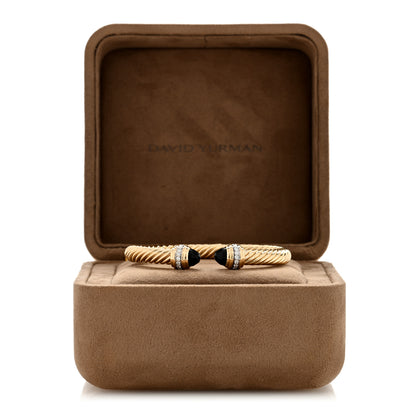 David Yurman 18K Yellow Gold Diamond Black Onyx 7mm Cablespira Bracelet 4 of 4