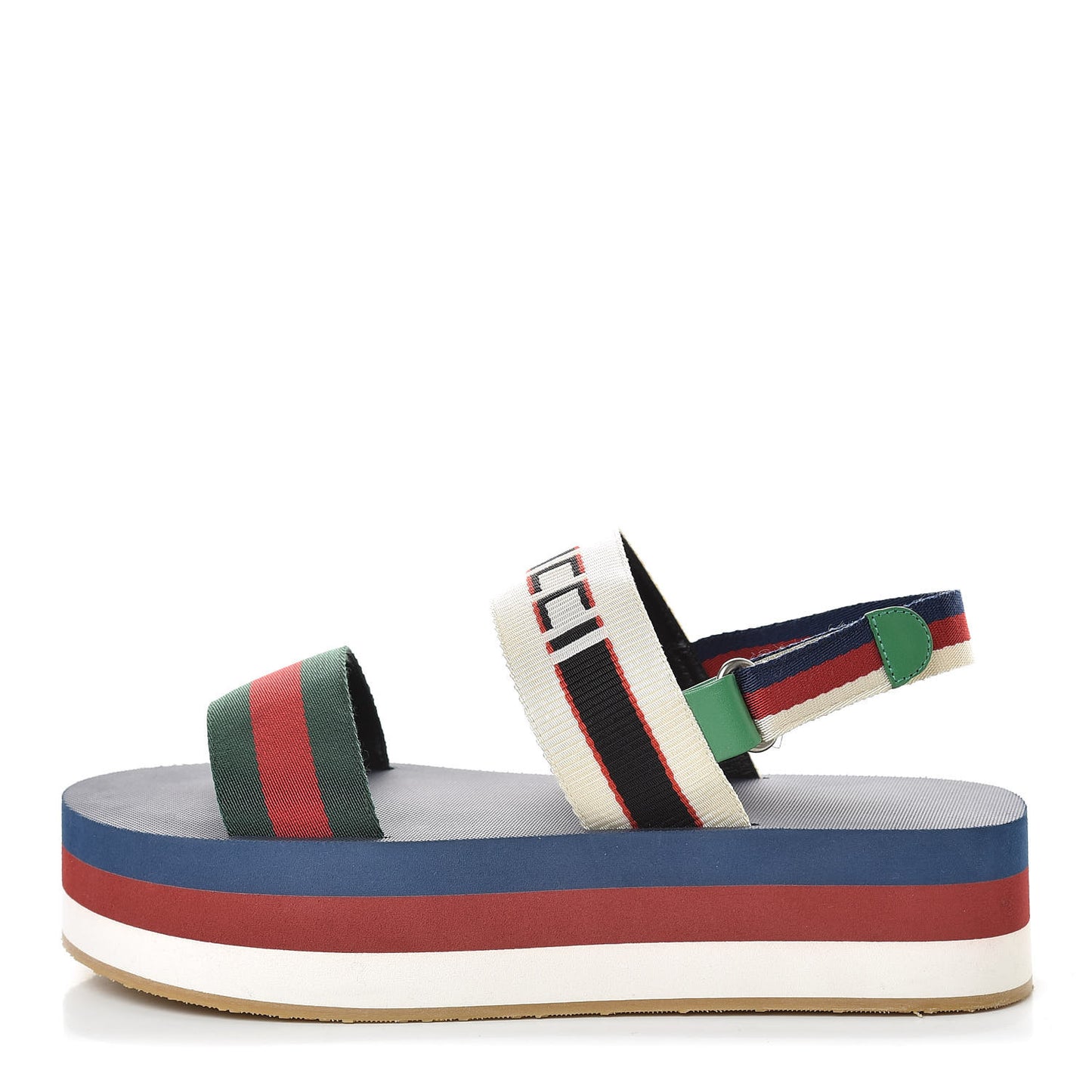 Nylon Stripe Logo Sylvie Web Platform Slingback Sandals 39 Green Red Ecru