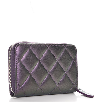 Chanel Metallic Lambskin Quilted Zip Around Coin Purse Wallet Purple 3 of 8