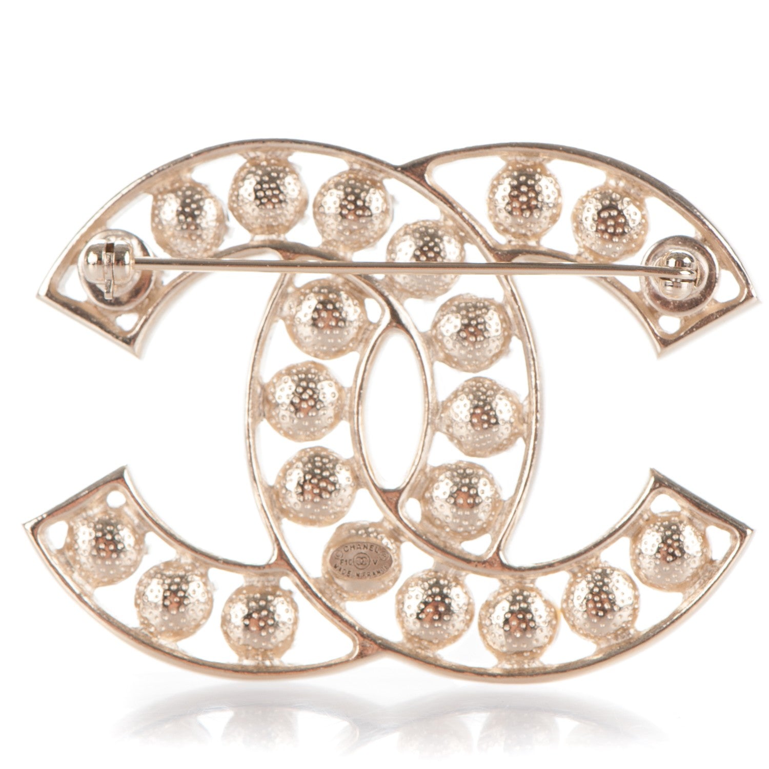 Chanel Pearl Crystal CC Brooch Gold 3 of 4