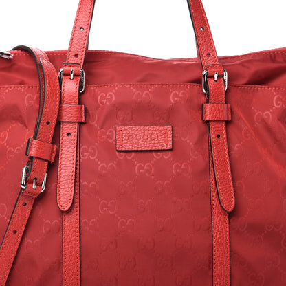 Gucci Nylon Monogram Dollar Calfskin Medium Vertical Tote Vibrant Red 10 of 10