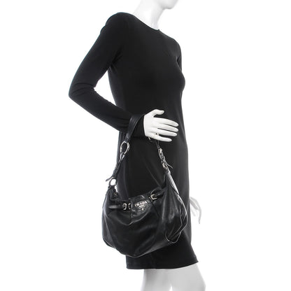 Prada Soft Calf Pleated Hobo Black 2 of 9