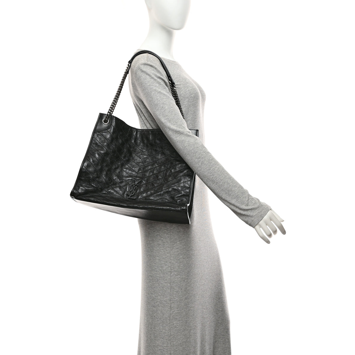 Saint Laurent Crinkled Calfskin Matelasse Monogram Large Niki Shopper Tote Black 2 of 11
