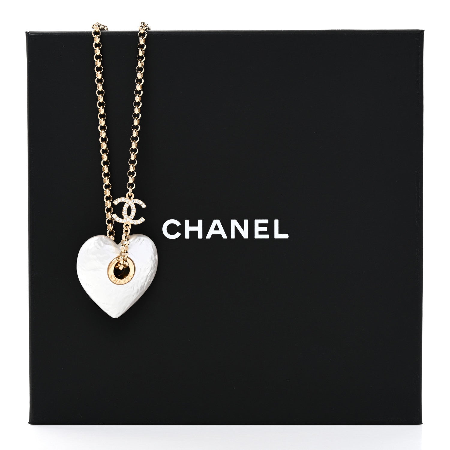 Chanel Crystal Pearl CC Heart Pendant Necklace Gold 6 of 6