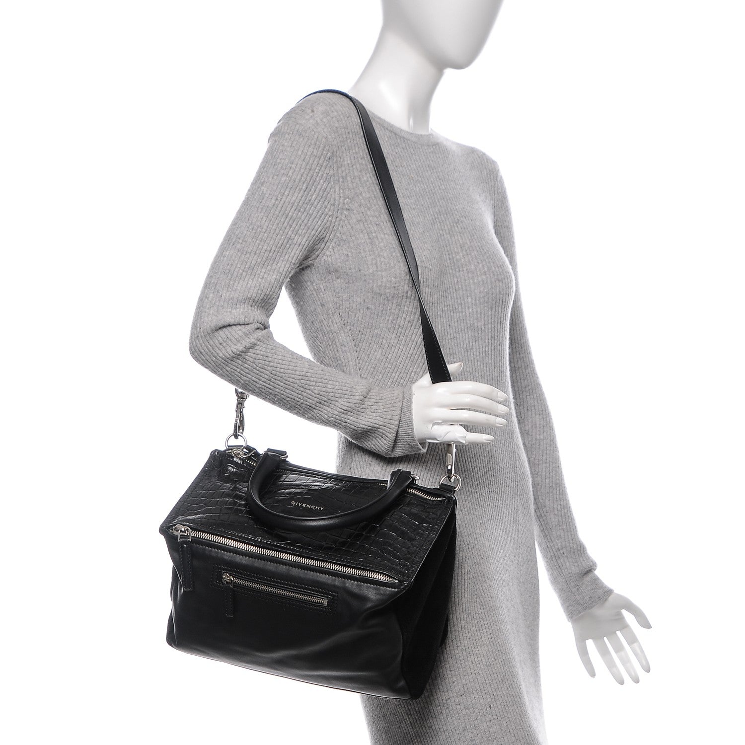 Givenchy Calfskin Crocodile Embossed Medium Pandora Black 2 of 7