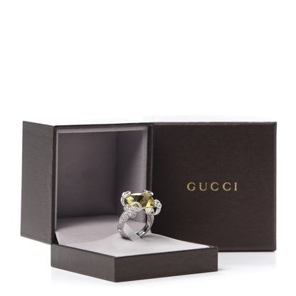 Gucci 18K White Gold Diamond Lemon Quartz Horsebit Ring 55 7.25 6 of 6
