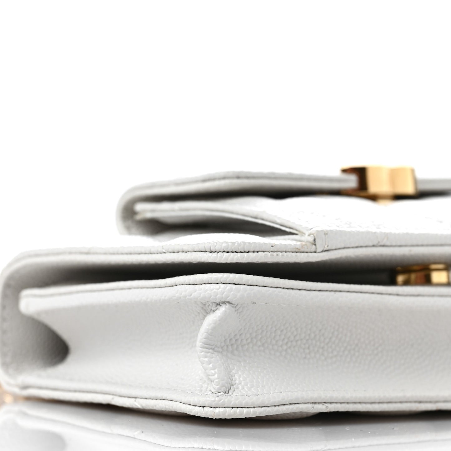 Caviar Quilted Pocket Twins Clutch With Chain White