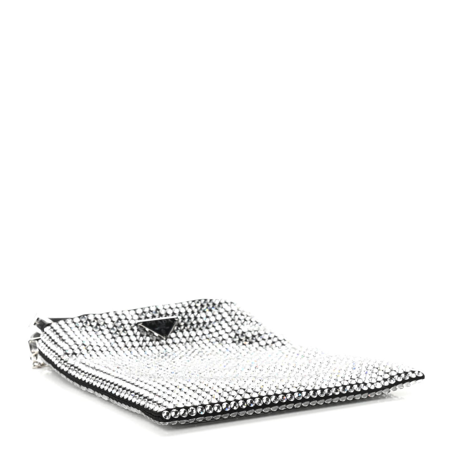 Satin Crystal Metal Triangle Logo Chain Crossbody Handbag Cristal