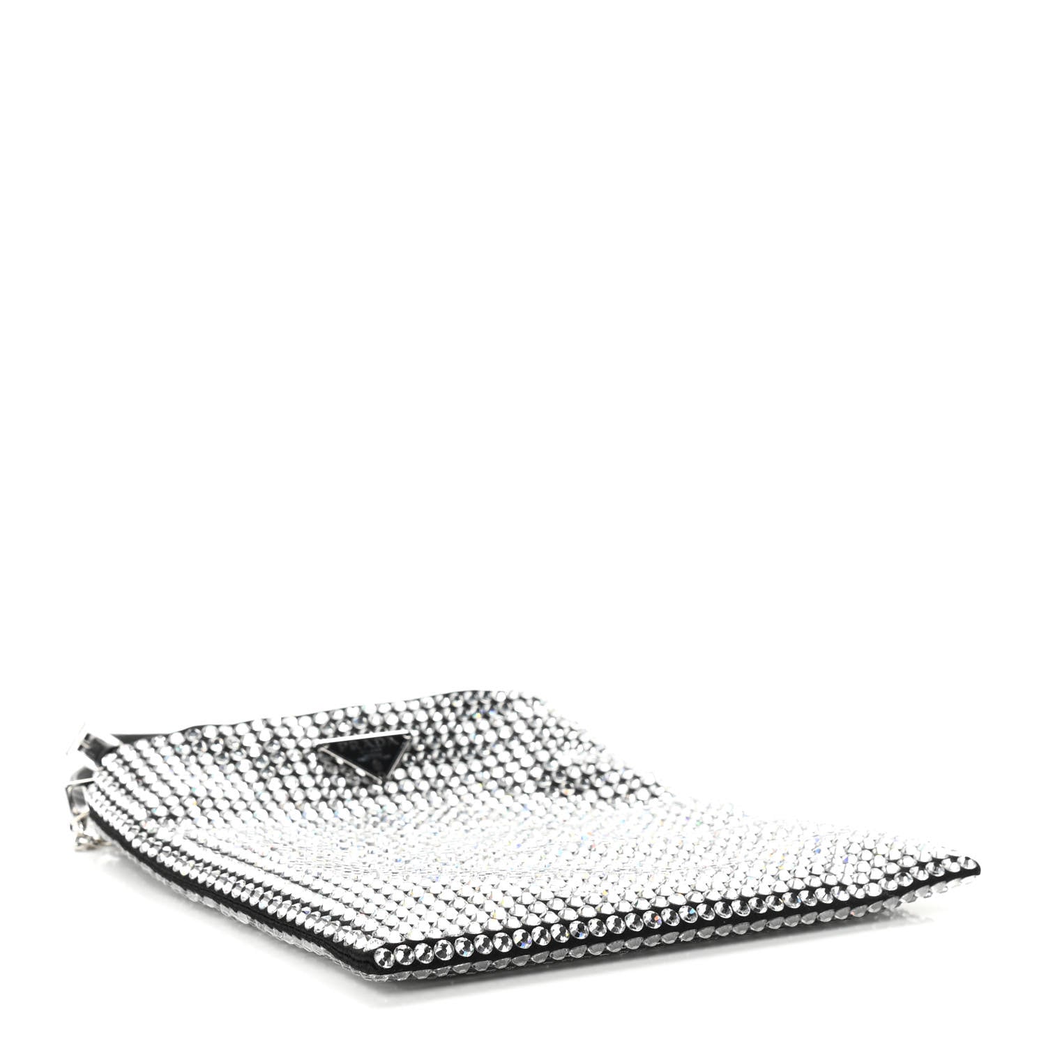 Prada Satin Crystal Metal Triangle Logo Chain Crossbody Handbag Cristal 4 of 10