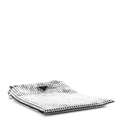 Prada Satin Crystal Metal Triangle Logo Chain Crossbody Handbag Cristal 4 of 10